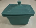 Fiesta Turquoise Square Ceramic Lidded Pottery Bowl USA 5in Glossy