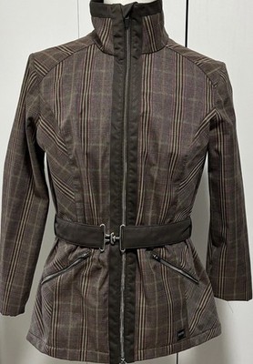 FITS Hydra Rain Show Coat Brown Plaid Winter Jacket Large Belted Equestrian