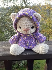 Soft Yarn Handmade Crochet Amigurumi Purple Hooded Bear Plush Stuffed Animal 8  