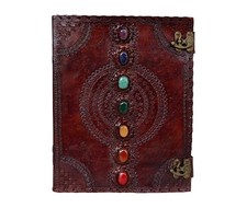 TUZECH Seven Chakra Leather Journal, Brown, 18" Handmade Sketch Book