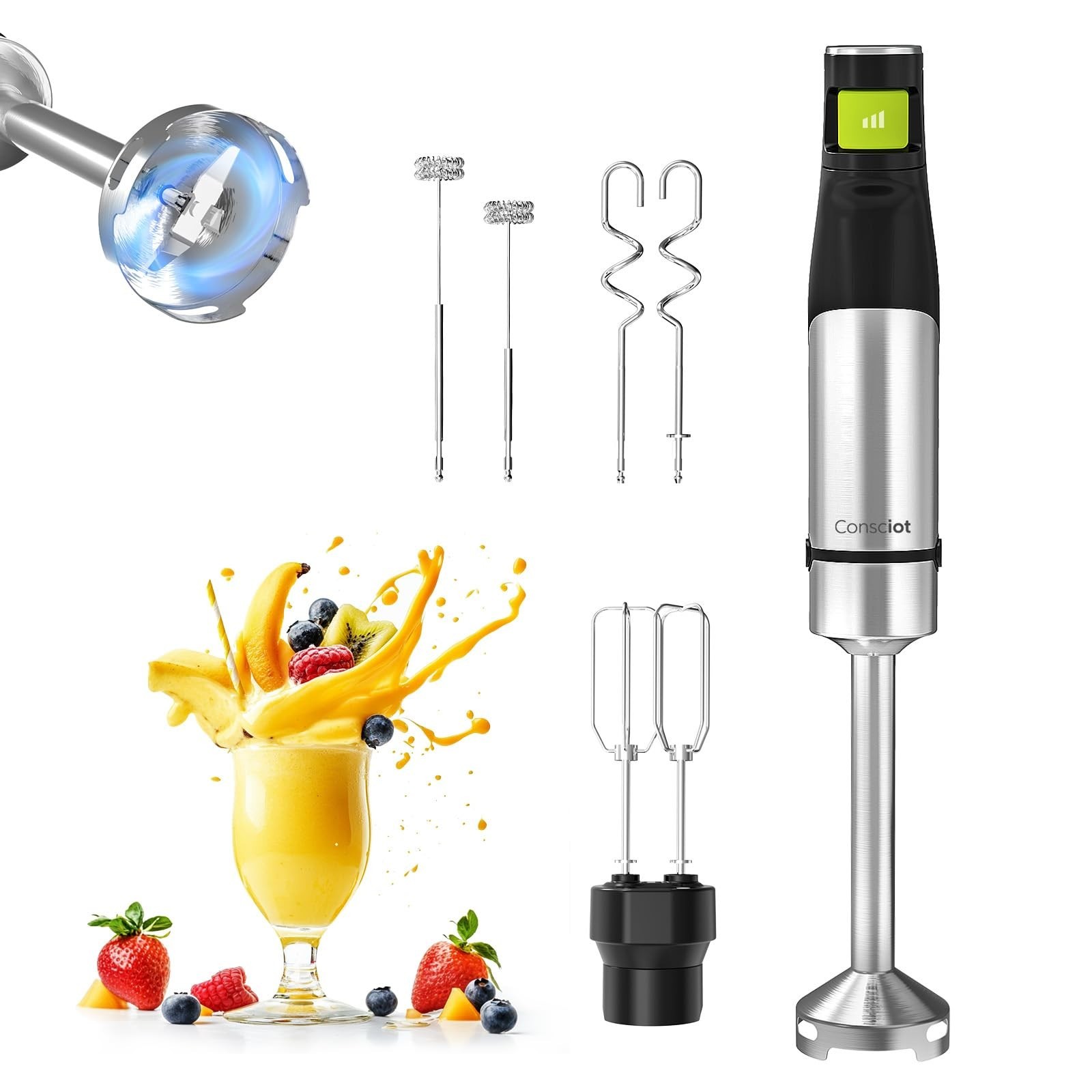 Consciot 4 in 1 Immersion Hand Blender Max 1100W, Corded Stick Emulsifier wit...