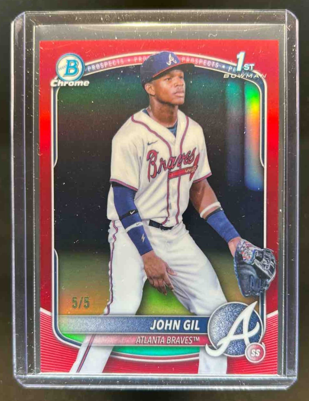 2025 Bowman Chrome John Gil Red Refractor 1st Prospect #5/5 Braves