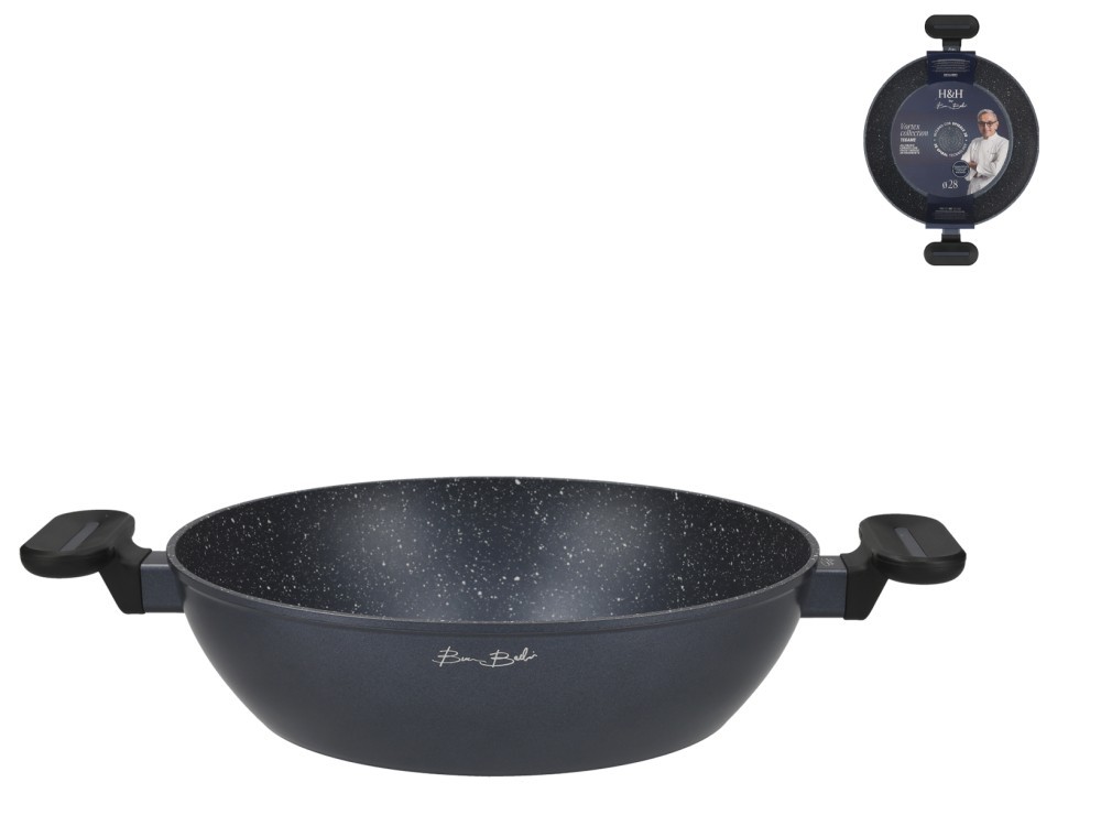 H&H Vortex Saute Pan by Bruno Barbieri Forged Aluminum, 28 cm, Blue
