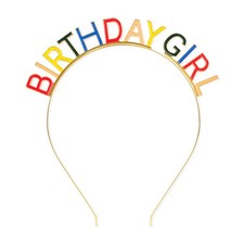 Birthday Girl Headband, Gold Tiara, Rainbow Letters, Metal, Party Accessories