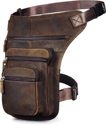 Mens Genuine Leather Motorcycle Tactic Belt Waist Pack Drop Leg Cross Over Bag