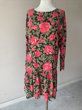 Vintage 90’s Limited Express Floral  Drop Waist Long Sleeve Dress Women’s Size M