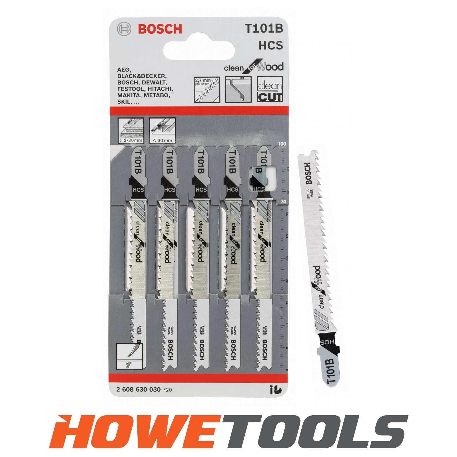 BOSCH T101B (pkt of 5) Clean for wood 100mm