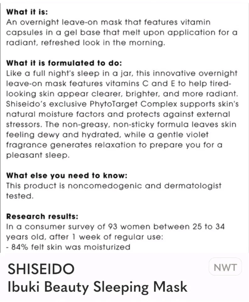 Máscara para dormir Shiseido Ibuki Beauty Essentials kit de 6 piezas nueva en caja Foto 4 de 4