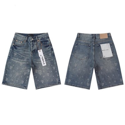 Men's Purple Fashion Rhinestone Paisley Brand Denim Shorts Straight Jorts Jeans