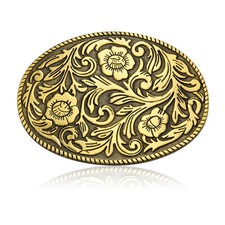 Antique Engraved Flower Belt Buckle, Western Cowboys Belt Buckle, Oval Foral ...