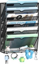 Wall File Organizer 7 Tier Hanging File Organizer W/ 5 Hooks Wall Mounted Mail 