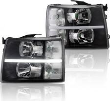 LED DRL Headlights For 2007-2014 Chevy Silverado 1500 2500 3500 Black Housing