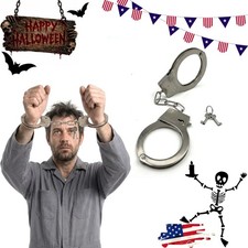 Metal Handcuffs Costume Police Cop Prisoner Halloween Fancy Dress Party Prop