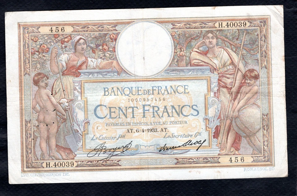 Un billet de 100 Francs Luc Olivier Merson 6.4.1933 Etat TB+ - Photo 1/2