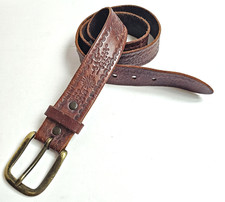 Old Navy Belt Womens XL Brown Leather Western Floral Embossed Buckle Casual