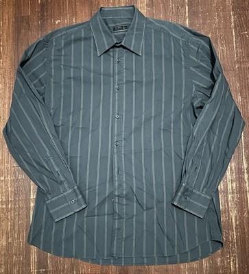 PRADA Men s Size 43/17 Made in Italy Green Stripe Button Up Dress Shirt