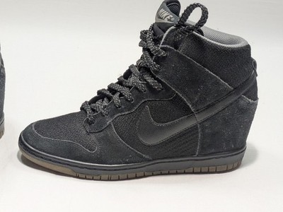 Nike Dunk Sky Hi Essentials Sneakers 8 Black Suede Wedge Gum Sole 644877-006