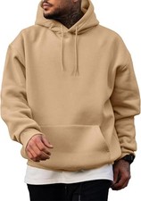 Mens Casual Cotton Pullover Hoodie Long Sleeve Fleece Sweatshirt with Pocket