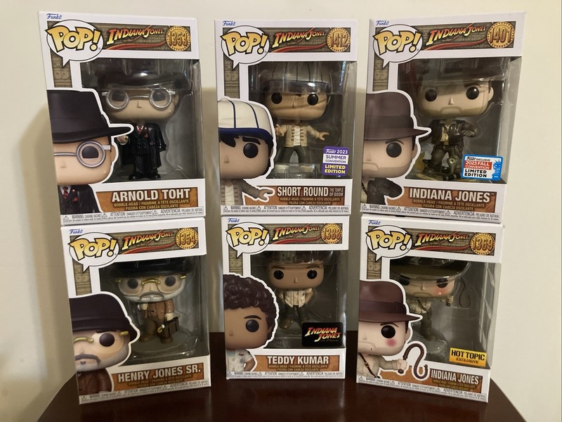 Set Of 6 Indiana Jones Funko Pops Indy (2) Short Round Henry Teddy Arnold