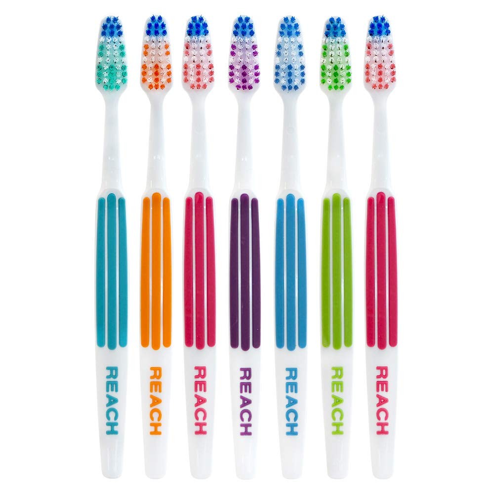 Reach Advanced Design Toothbrush Value Pack 7 Bi Level Bristles Rubber Grip