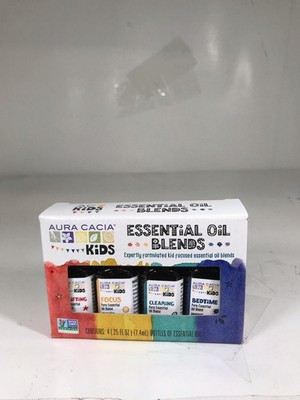 Aura Cacia Kids Essential Oil Blend Set 4pc Uplifting Focus Clearing Bedtime
