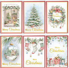 24 Assorted Christmas Cards with Envelopes - Gold Foil Glitter Watercolor