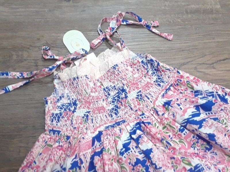 NWT Sweet Honey girls size 8 Audrey smocked dress pink paradise blue floral boat