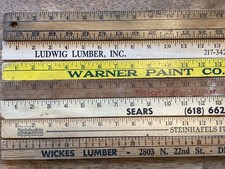 Lot of 7 Vintage Wooden Yardsticks Advertising