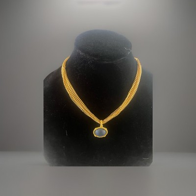 Vtg Casual Corner Multi Strand Gold Tone Matte Black Cabachon Necklace