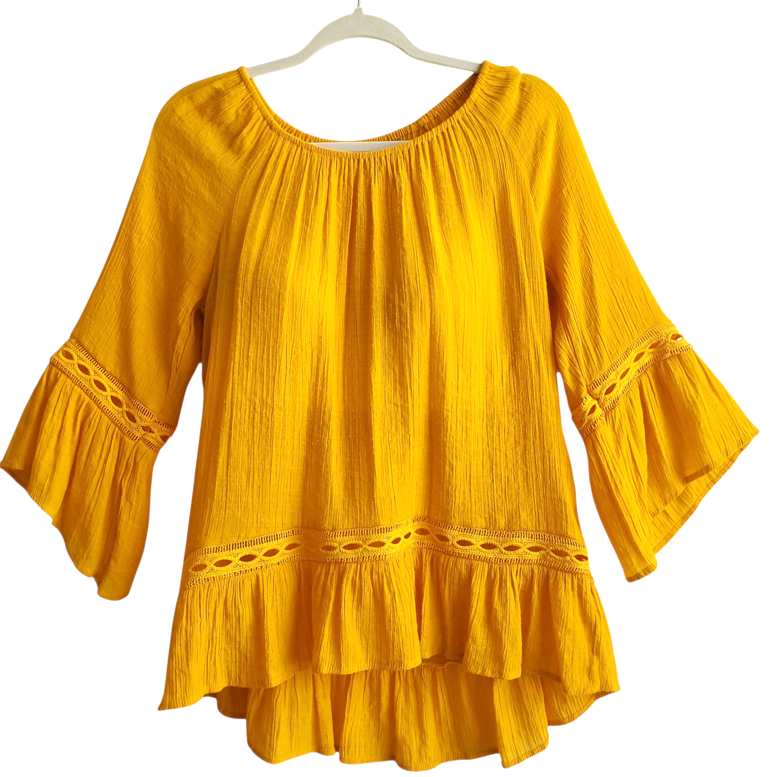 ZAC&RACHEL Women's Embroidered Tunic Top Medium Boho Fairy Yellow Blouse