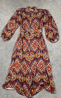 Ollari Dress Womens Large 10 Anthropologie Maxi Belted Retro Hippie Funky Long