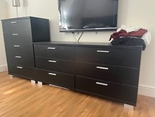 Bedroom Furniture Set - Black-  1 Long Unit, 2 BS Tables. 1 Small chest of draws