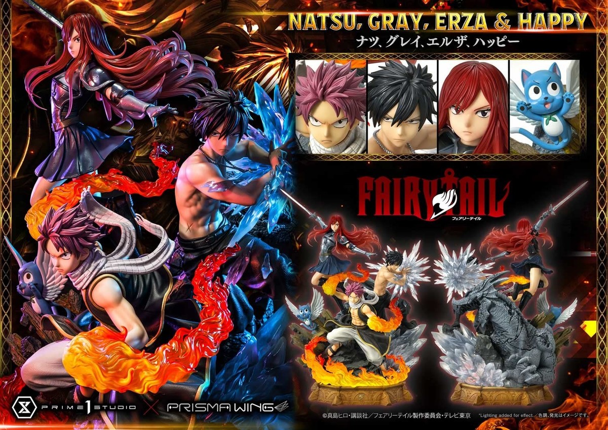 Fairy Tail PVC Statue Natsu, Gray, Erza, Happy Deluxe Ver 57cm 1/7