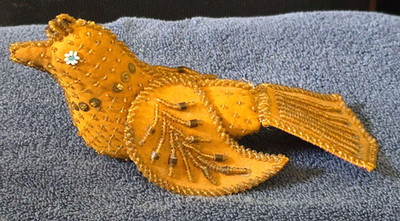 BEST ANTIQUE NATIVE AMERICAN IROQUOIS BEADED BIRD PIN CUSHION WHIMSEY FOLK ART