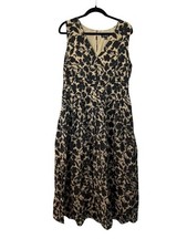 J. Crew Women’s Black & Tan Hyacinth V-Neck Dress in Crepe De Chine Sz LT NWT
