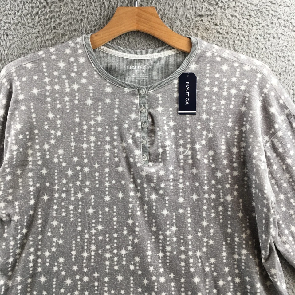 Nautica 睡衣女式 XL 灰色星星印花长袖套衫 V 领新品 — 第 2/4 张图片