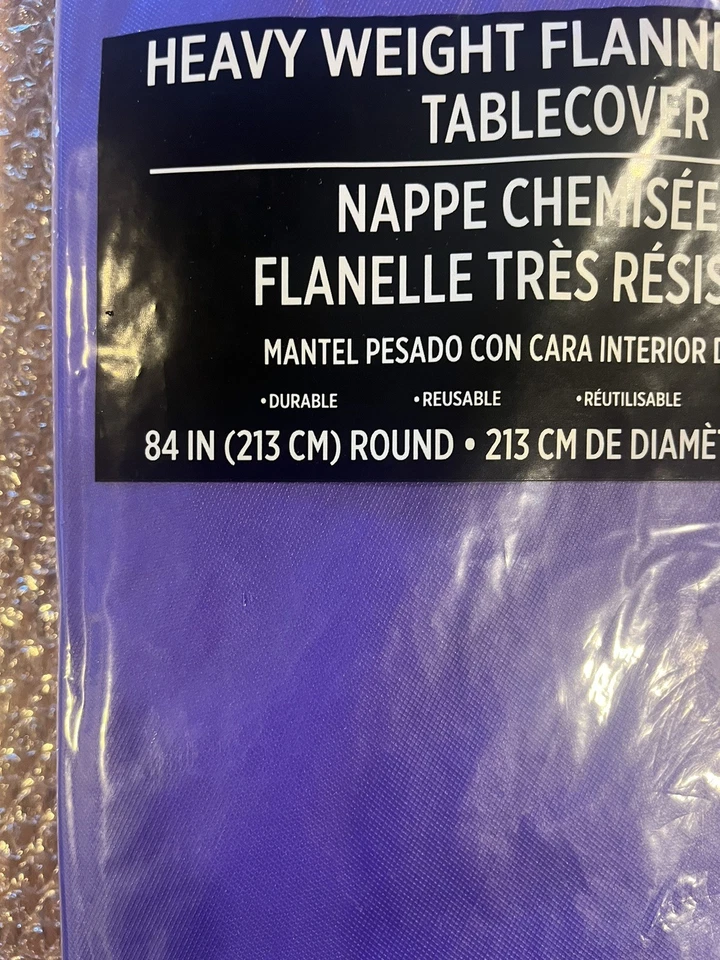 Amscan Heavy Weight Vinyl Flannel Backed Tablecloth -- Purple - 84 In Round NIP - Image 2 of 4