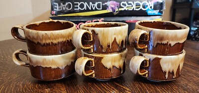 Set Of 6 Brown And Cream Coffee Mug Tripple Checked ABC MADE IN USA | eBay
