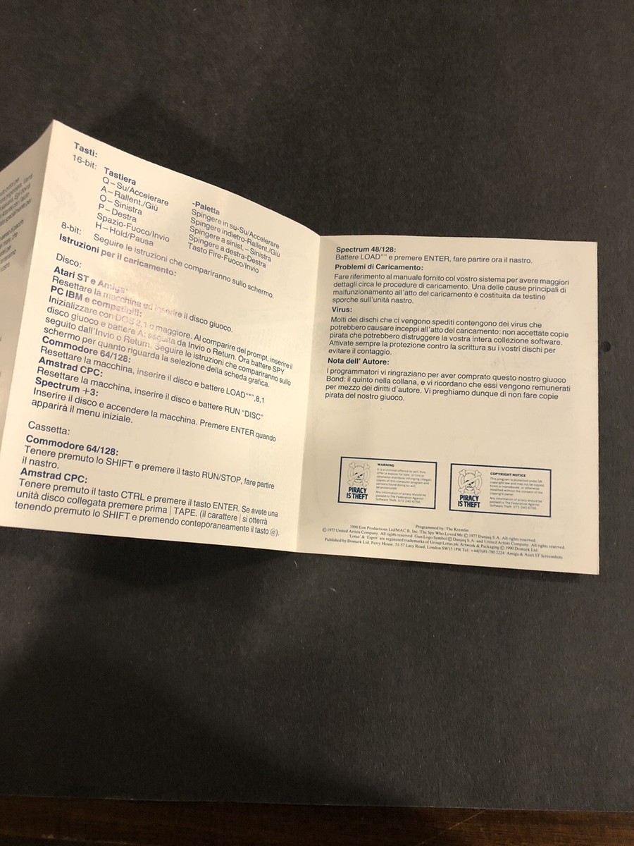 james bond 007 spy who loved me zx spectrum manual only