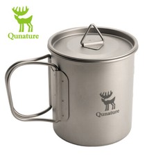 Qunature Titanium Mug 375ml Outdoor Camping Water Cup with Lid&Handle Ultralight