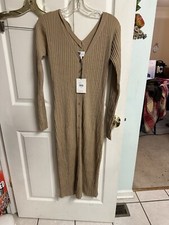 Lita by Ciara Cut Out Dress knit V-neck cardigan midi Small Brown 36x48