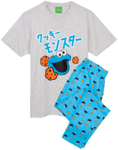 Cookie Monster Pyjamas Mens Sesame Street Muppet T-Shirt & Trousers Pjs - Picture 1 of 7