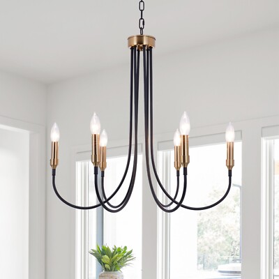 Black & Gold Chandelier 6-Light Farmhouse Pendant Lamp Hanging Lighting Fixtur