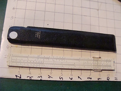 vintage early SLIDE RULE: K & E N4058W wooden in case, plastic 1 piece viewer