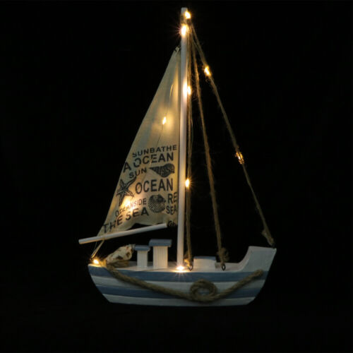 Wooden Sailboat with LED Mediterranean Style Decoration-KP - Afbeelding 1 van 12