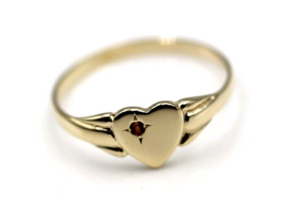 Size J Genuine New 9ct Yellow Gold Heart Garnet Birthstone January Signet Ring