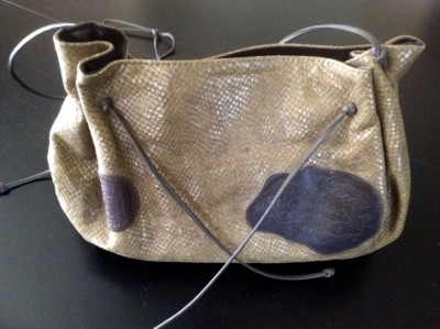VINTAGE Carlos Falchi Tan Reptile Print Leather Crossbody Body