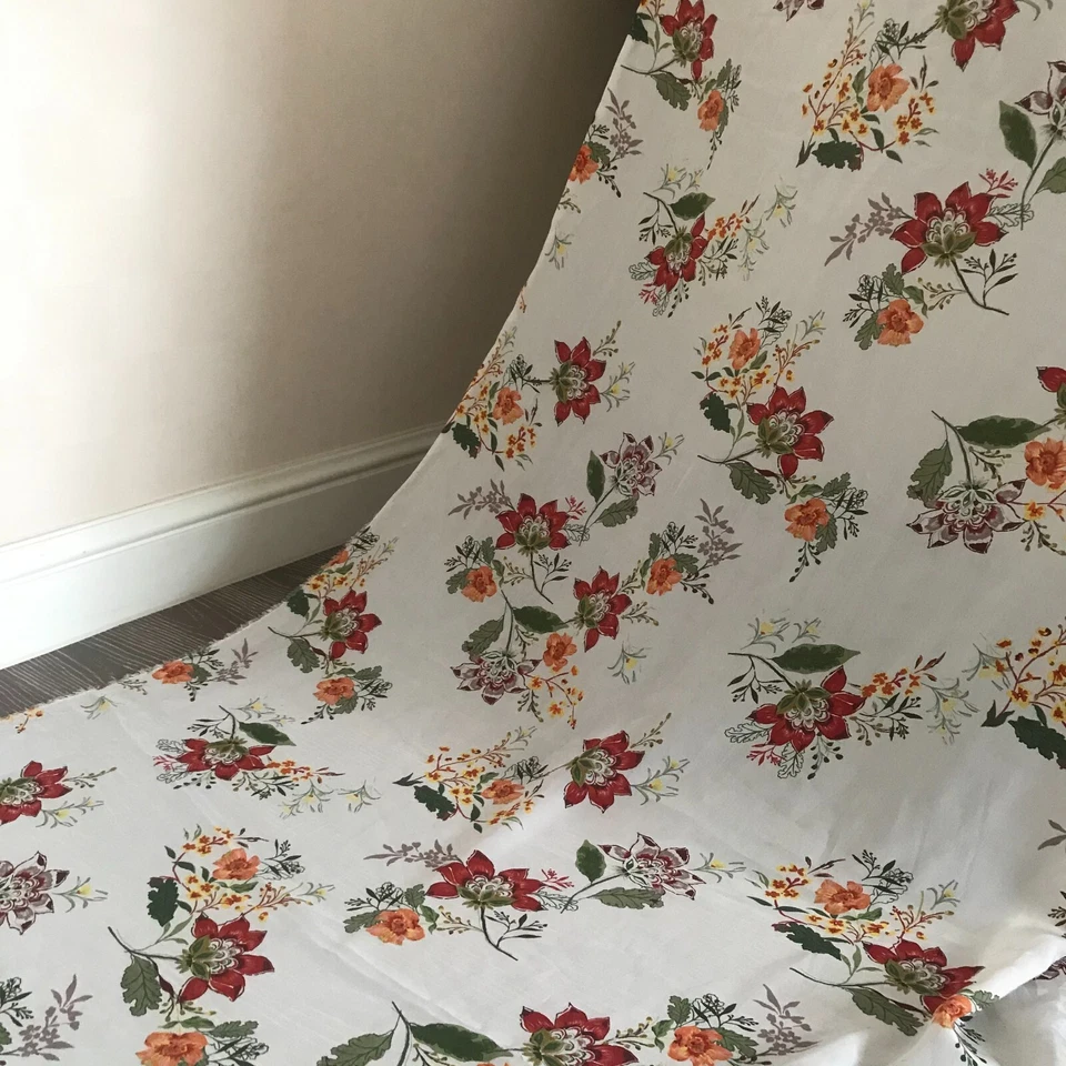 Tela de seda crepé 100 % seda pura 14 momme blanca floral 55" ancho 1 metro XX071 Foto 4 de 4