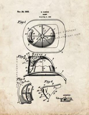Cairns Fireman's Helmet Patent Print Old Look