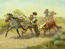 Country Western Cowboys Funny animal Cow ceramic tile mural backsplash